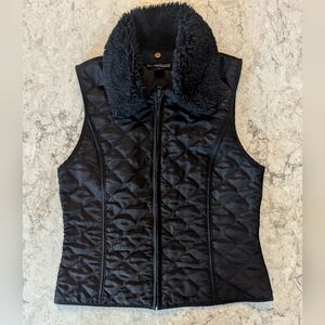 Black Quilted Vest with Faux Fur Collar